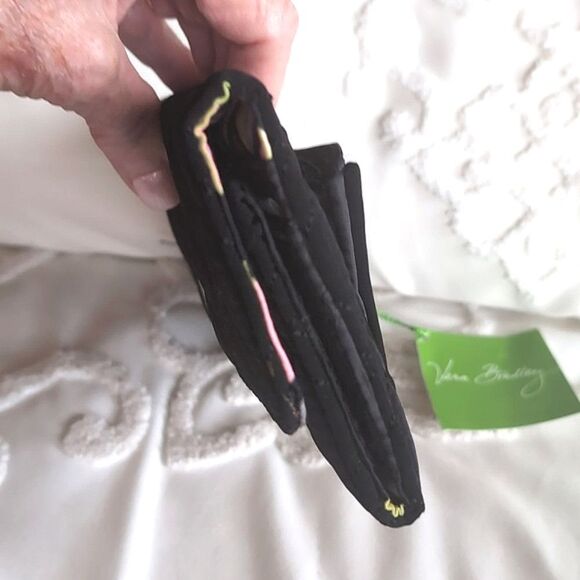 Vera Bradley Trifold Wallet Black Quilted Slim Sleek Clutch Microfiber NWT - Picture 11 of 17